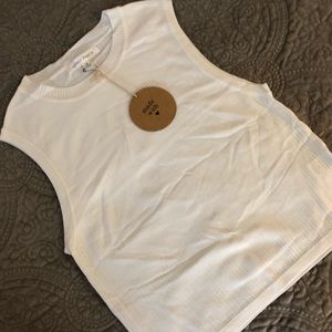 White sleeveless top